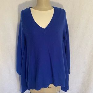 Pure Cashmere Lg cobalt blue deep v drapey sweater.